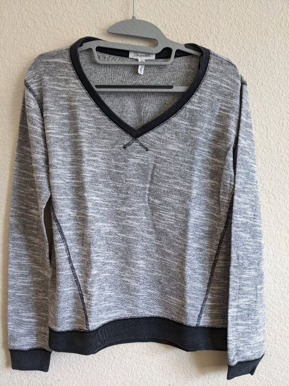 Areopostale Black White Grey Gray Heathered Oversized Vneck Long Sleeve Sweater